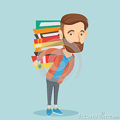 Student with pile of books vector illustration. Vector Illustration