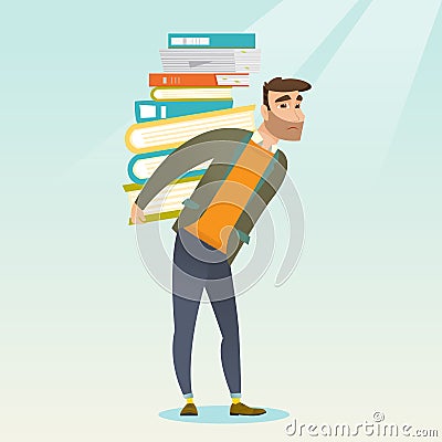 Student with pile of books vector illustration. Vector Illustration