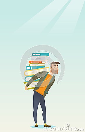 Student with pile of books vector illustration. Vector Illustration