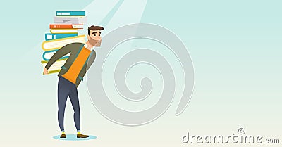 Student with pile of books vector illustration. Vector Illustration