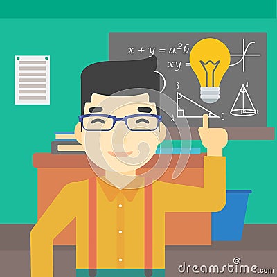 Student pointing at light bulb vector illustration Vector Illustration