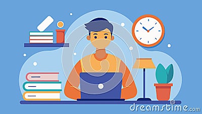 A student practicing timemanagement techniques to avoid procrastination and impulsive cramming for exams.. Vector Vector Illustration