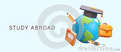 Student programs for education abroad. Trips to other countries Vector Illustration