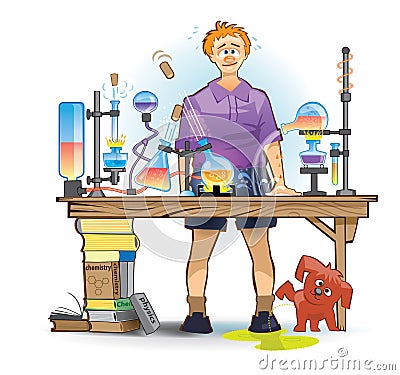 A student (pupil) experimenting in a laboratory Vector Illustration