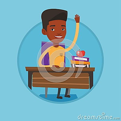 Student raising hand in class for an answer. Vector Illustration