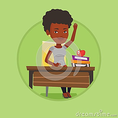 Student raising hand in class for an answer. Vector Illustration