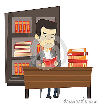 Student reading book vector illustration. Vector Illustration