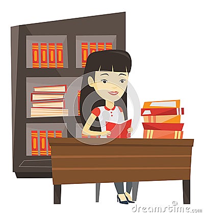 Student reading book vector illustration. Vector Illustration