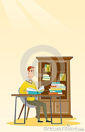 Student reading book vector illustration. Vector Illustration