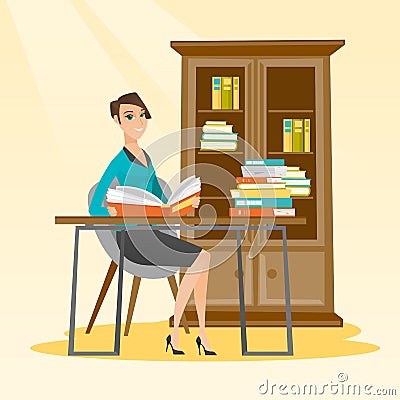 Student reading book vector illustration. Vector Illustration