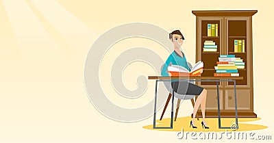 Student reading book vector illustration. Vector Illustration