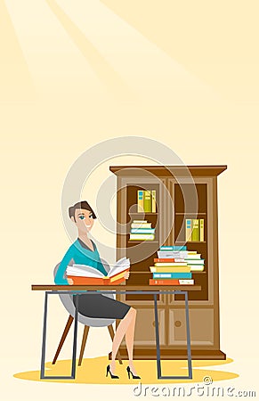 Student reading book vector illustration. Vector Illustration