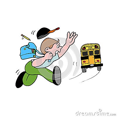 student running to catch school bus hurry up late Vector Illustration