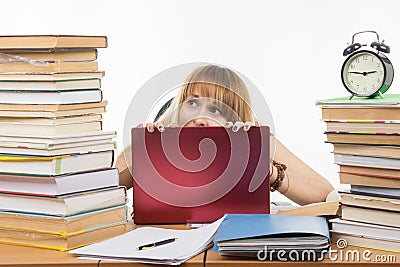 Student shocked understands that it not yet ready for the exam Stock Photo