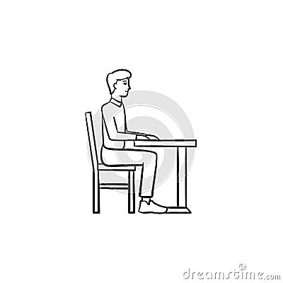 Student sitting at the desk hand drawn sketch icon Vector Illustration
