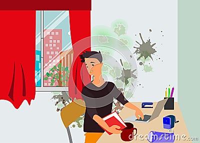 Student sitting in the room teaching lessons mold Vector Illustration