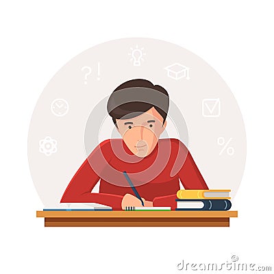 Student sitting at table Vector Illustration