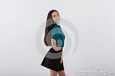 Student smiling girl with long dark hair Stock Photo