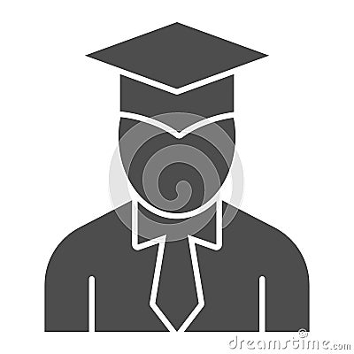 Student solid icon, Back to school concept, graduation student sign on white background, Person in graduation hat icon Vector Illustration