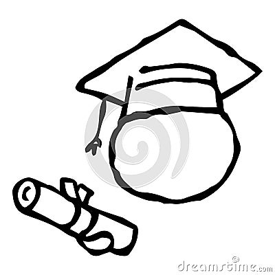 Student in a square academic hat. A student with a diploma. Graduation. Diploma rolled into a roll. Human avatar vector illustrati Vector Illustration