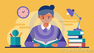 A student studying diligently symbolizing the time and dedication necessary to chisel ones mind and virtues.. Vector Vector Illustration
