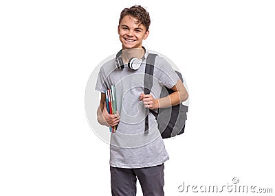 Student teen boy with bag Stock Photo