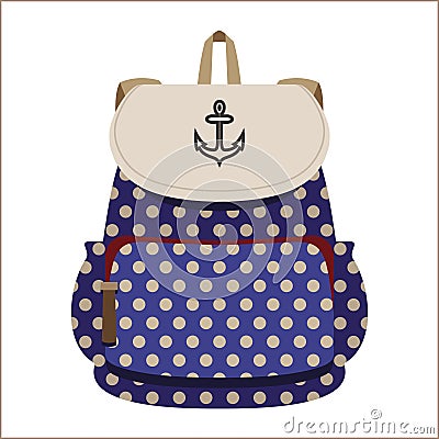 Student/teenager blue backpack in polka dot Vector Illustration