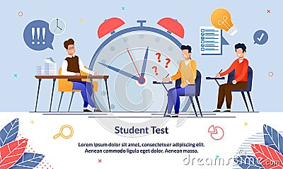 Student Test, Exam Paper at University, Flat. Vector Illustration