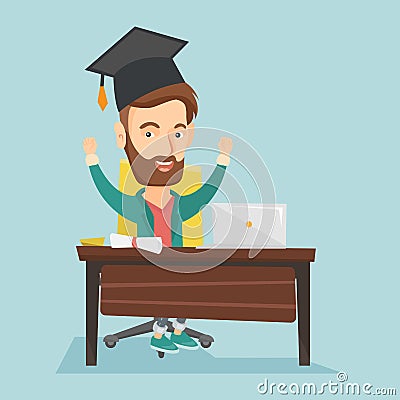 Student using laptop for education. Vector Illustration