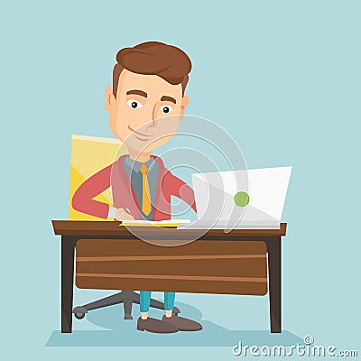 Student using laptop for education. Vector Illustration