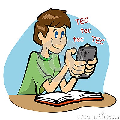 Student using smartphone during class. Ideal for educational Vector Illustration