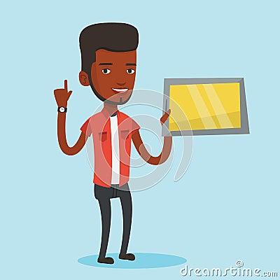 Student using tablet computer vector illustration. Vector Illustration