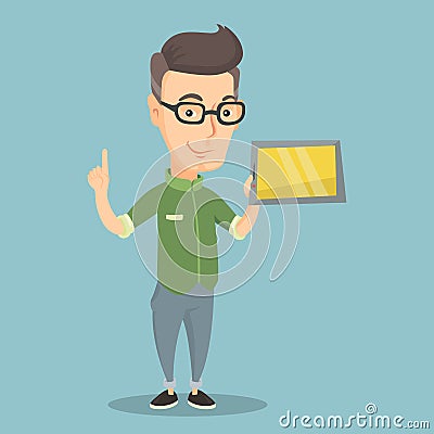 Student using tablet computer vector illustration. Vector Illustration