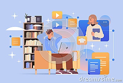 student watching free online courses on laptop education day live webinar e-learning concept Vector Illustration