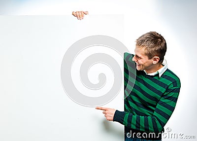 Student with a white banner Stock Photo