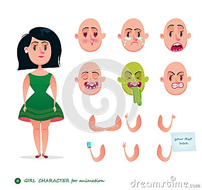 Student Woman Emotion faces. Cartoon Illustration