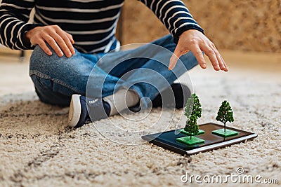 Student working on his ecological project at home Stock Photo