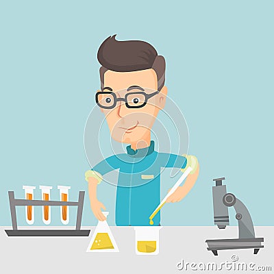 Student working at laboratory class. Vector Illustration