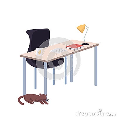 Student workspace cartoon vector illustration Vector Illustration
