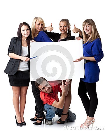 Students with blank sign Stock Photo