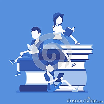 Students on book pile Vector Illustration