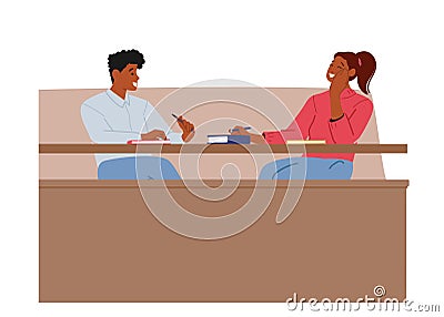 Students Characters on Bored Lecture In College Or University Hall. Class or Auditorium With Young People Laughing Vector Illustration