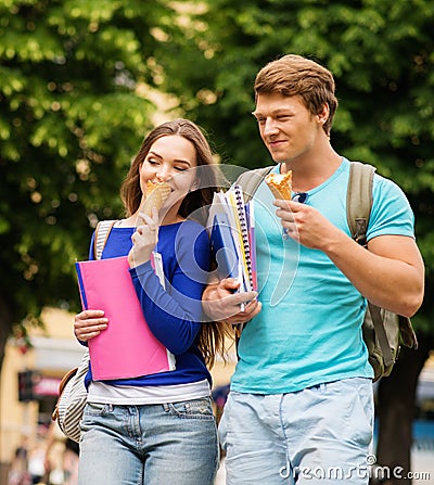 Students couple eating ice-cream Stock Photo