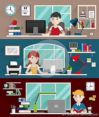 Students doing homework Vector Illustration