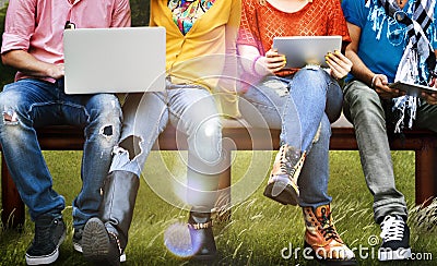 Students Education Social Media Laptop Tablet Stock Photo