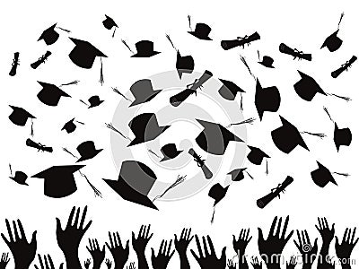 Students graduating and tossing caps Vector Illustration