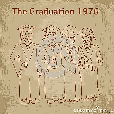 Students Graduation Celebration Cartoon Illustration