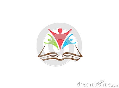 Students group open hands success inside a book for logo design Stock Photo