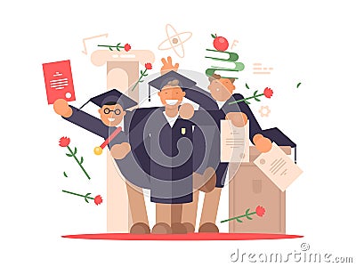 Students happy at graduation ceremony Vector Illustration