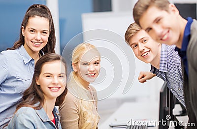 Students having discussion at school Stock Photo